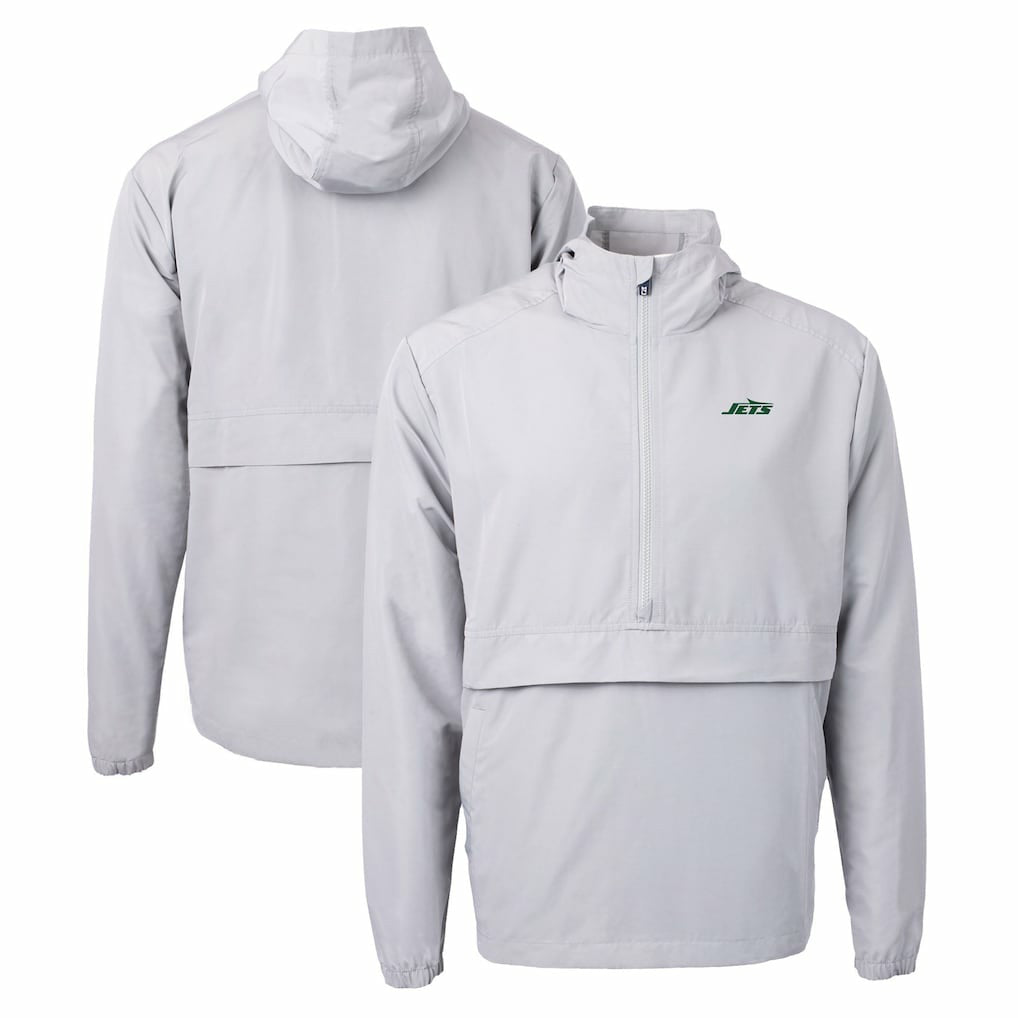 New York Jets Cutter & Buck Primary Logo Charter Eco Recycled Half-Zip Anorak Jacket Gray | NFL