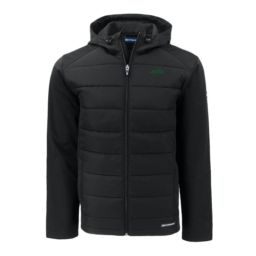 New York Jets Cutter & Buck Primary Logo Evoke Hybrid Eco Softshell Recycled Full-Zip Hooded Jacket Black | NFL