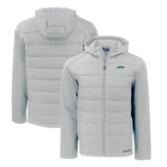 New York Jets Cutter & Buck Primary Logo Evoke Hybrid Eco Softshell Recycled Full-Zip Hooded Jacket Gray | NFL