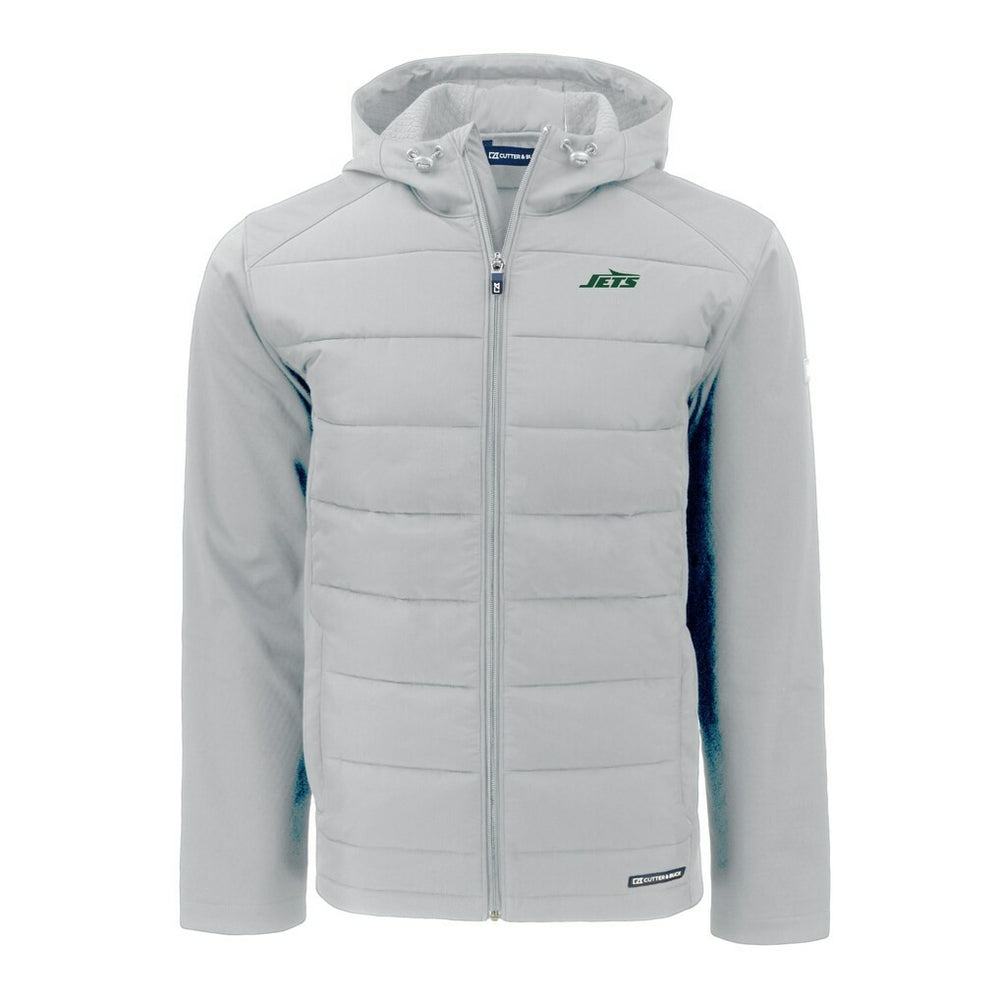 New York Jets Cutter & Buck Primary Logo Evoke Hybrid Eco Softshell Recycled Full-Zip Hooded Jacket Gray | NFL