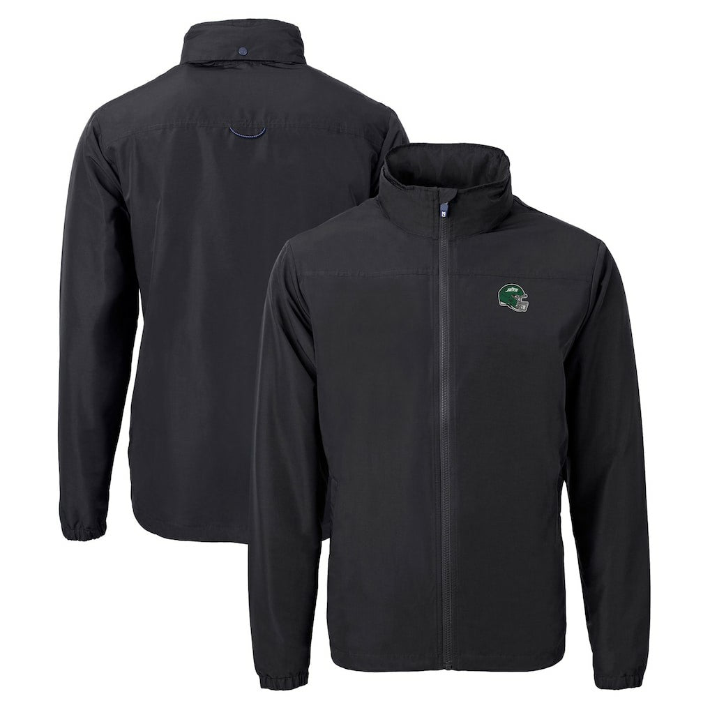 New York Jets Cutter & Buck Big & Tall Helmet Charter Eco Knit Recycled Full-Zip Jacket Black | NFL
