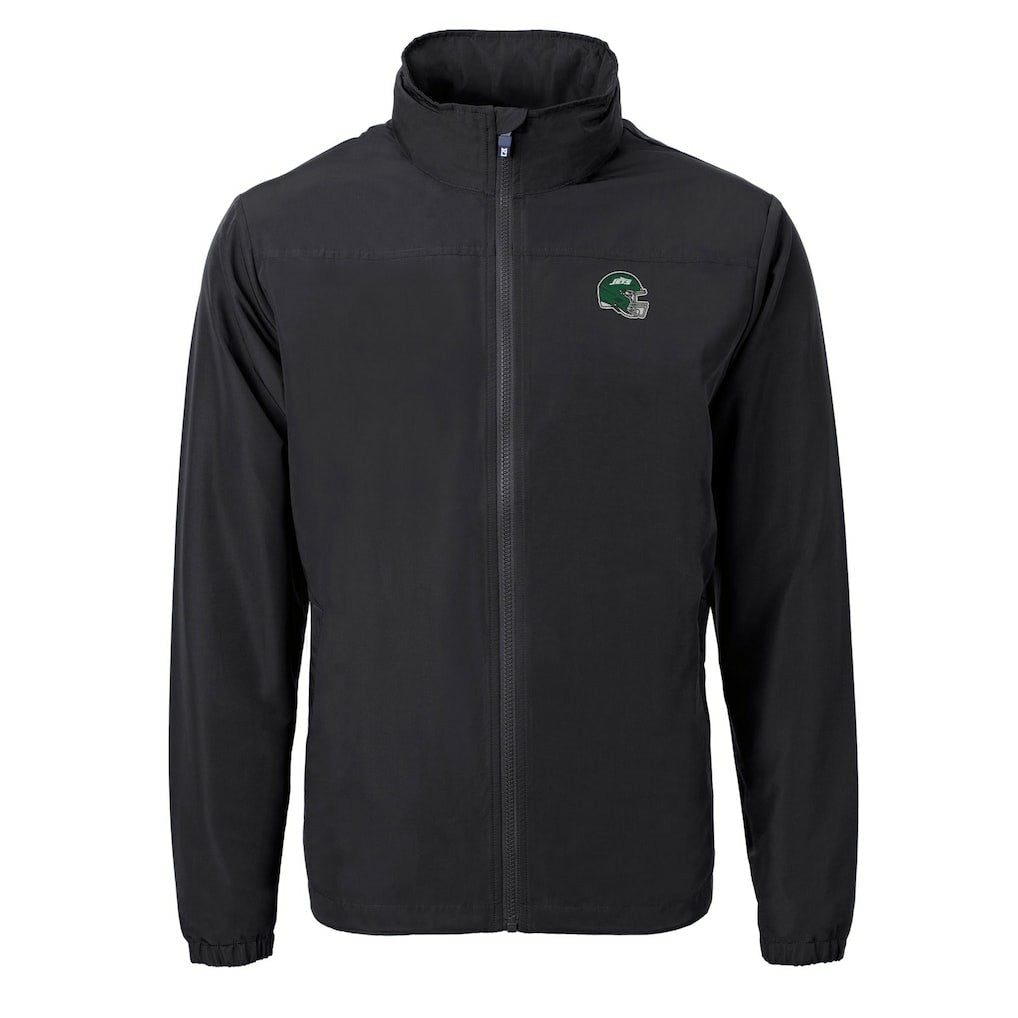 New York Jets Cutter & Buck Big & Tall Helmet Charter Eco Knit Recycled Full-Zip Jacket Black | NFL