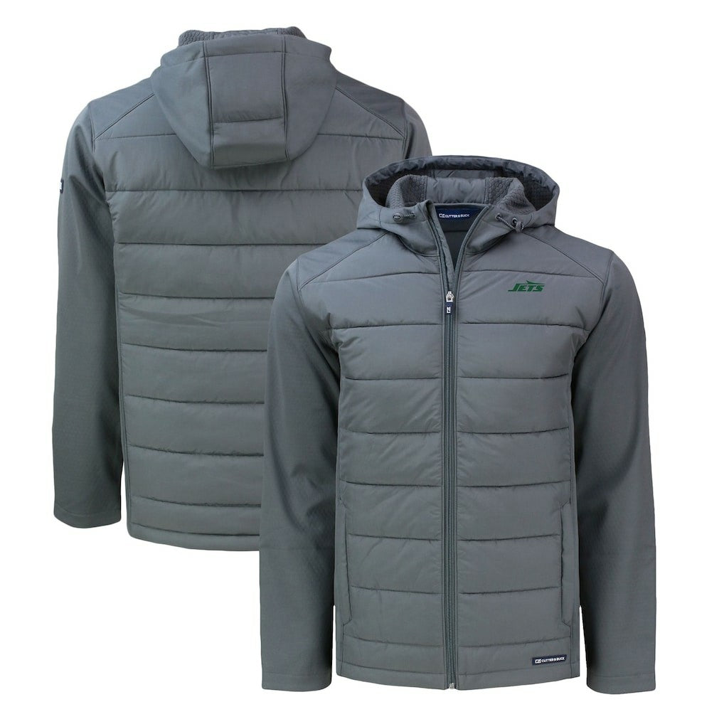 New York Jets Cutter & Buck Big & Tall Primary Logo Evoke Hybrid Eco Softshell Recycled Full-Zip Hoodie Jacket Gray | NFL