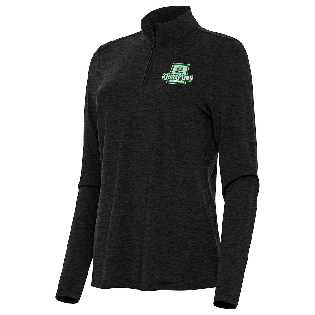 Boston Celtics Antigua Women's 2024 NBA Finals Champions Bright Quarter-Zip Pullover Top Heather Black - NBA