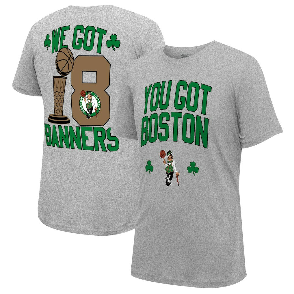Boston Celtics Stadium Essentials 18-Time NBA Finals Champions We Got 18 Banners T-Shirt Heather Gray - NBA