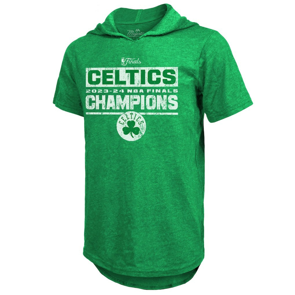 Boston Celtics Majestic Threads Women's 2024 NBA Finals Champions Tri-Blend Short Sleeve Pullover Hoodie Top - Kelly Green - NBA