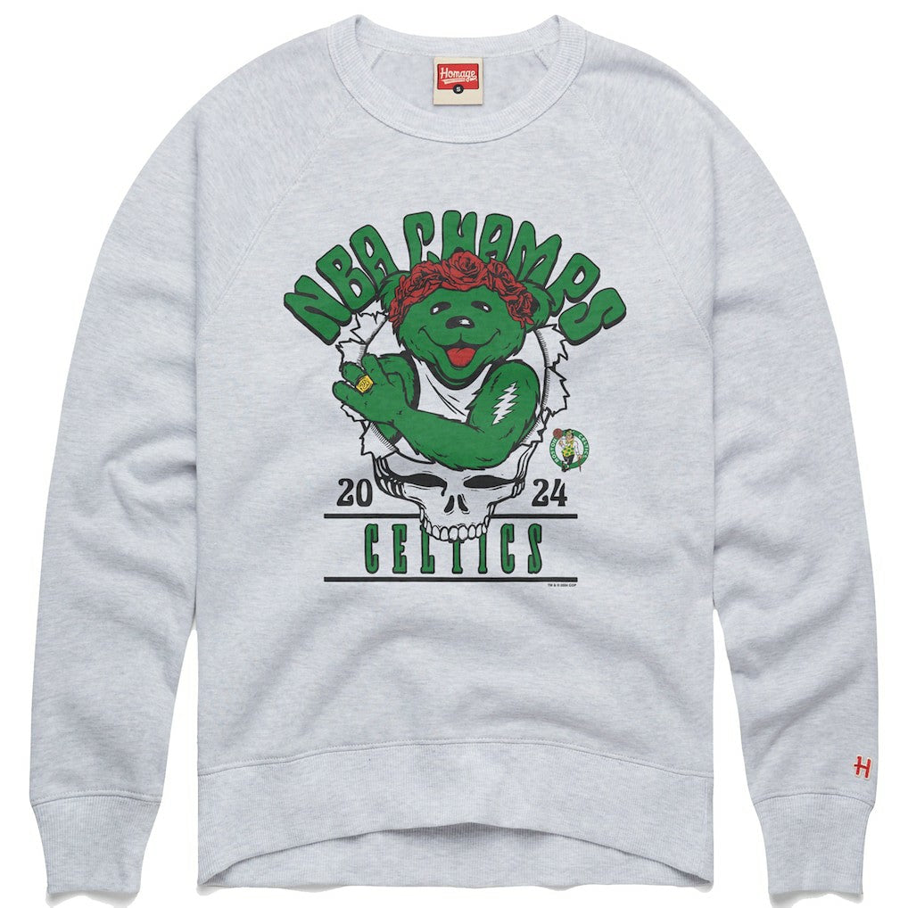 Boston Celtics Homage Unisex 2024 NBA Finals Champions Grateful Dead Tri-Blend Pullover Sweatshirt Ash - NBA