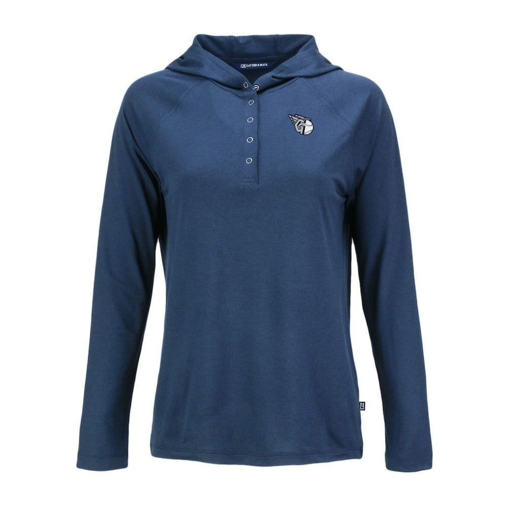 Cleveland Guardians Cutter & Buck Women's Coastline Epic Comfort Eco Recycled Raglan Long Sleeve Hoodie T-Shirt - MLB