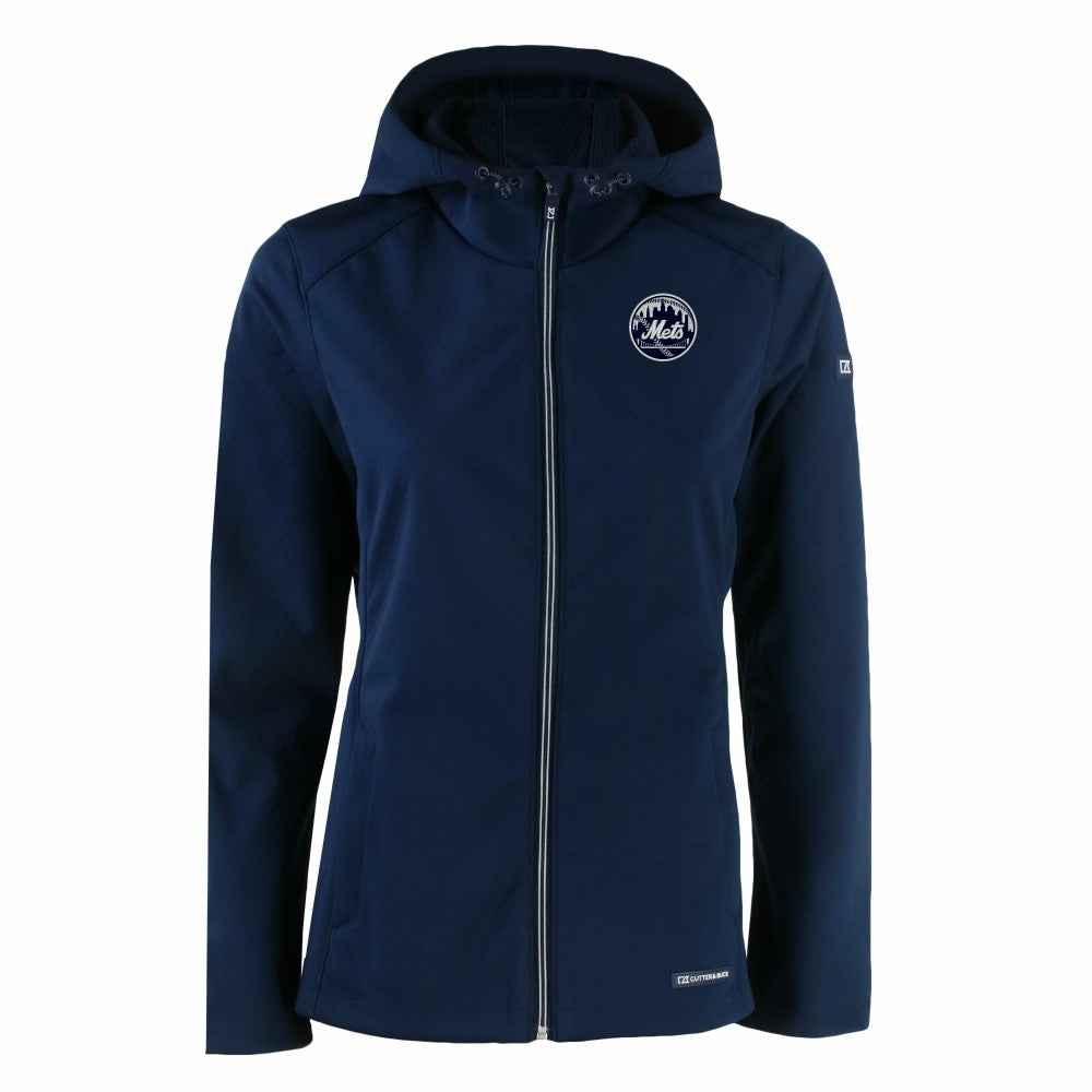 New York Mets Cutter & Buck Women's Evoke Eco Softshell Recycled Full-Zip Hoodie Jacket - MLB
