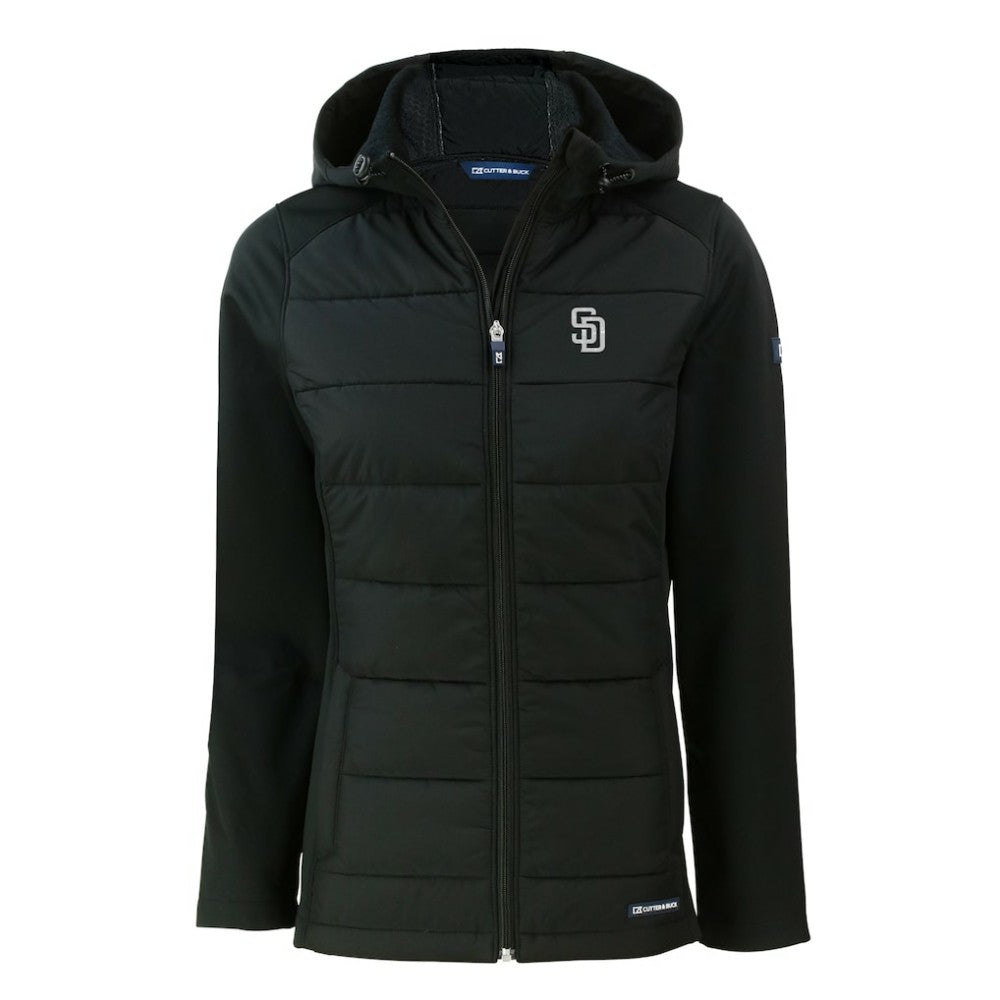 San Diego Padres Cutter & Buck Women's Evoke Hybrid Eco Softshell Recycled Full-Zip Hooded Jacket - MLB
