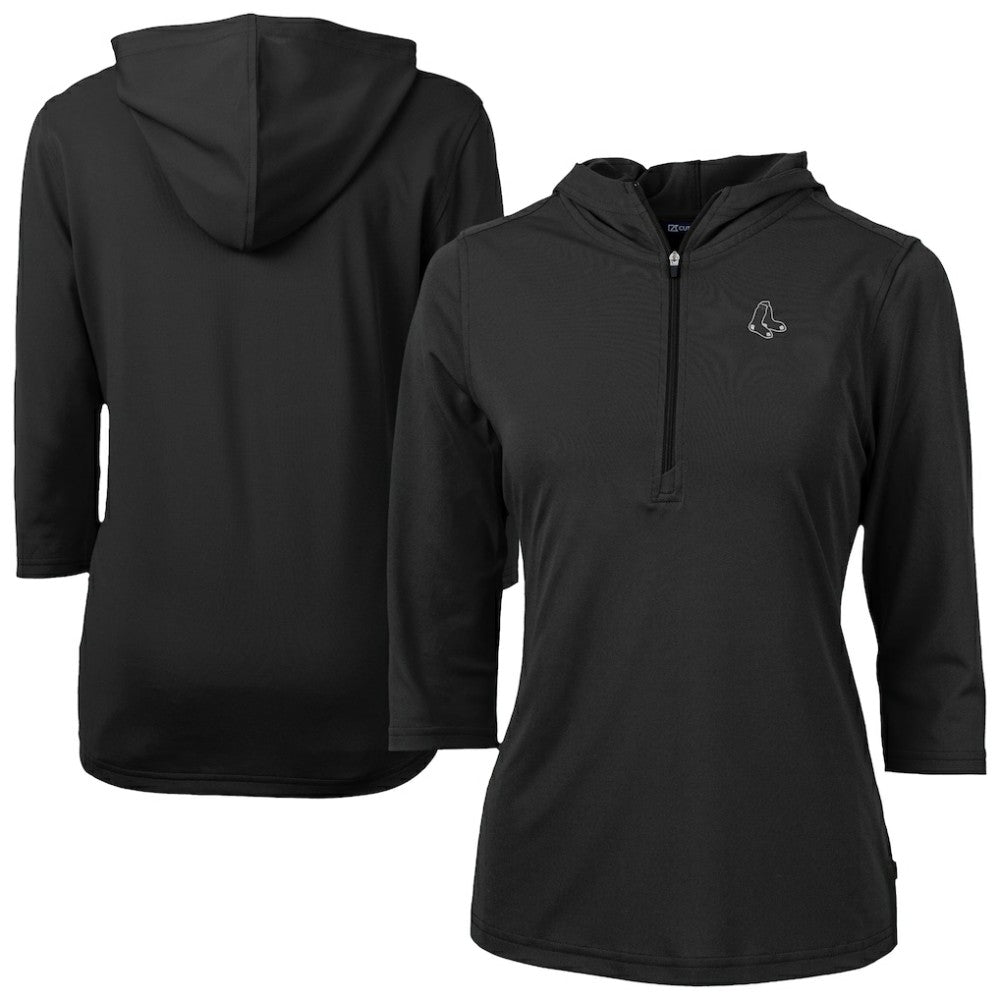 Boston Red Sox Cutter & Buck Women's Virtue Eco Pique Half-Zip 3/4 Sleeve Pullover Hoodie - MLB
