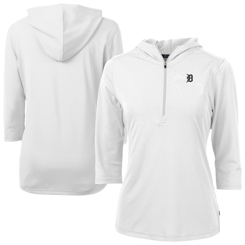 Detroit Tigers Cutter & Buck Women's Virtue Eco Pique Half-Zip 3/4 Sleeve Pullover Hoodie - MLB