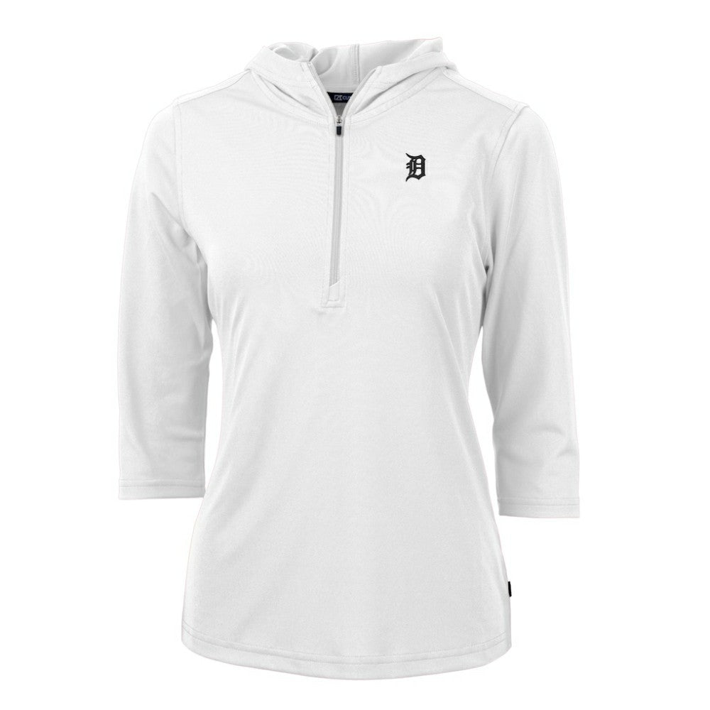 Detroit Tigers Cutter & Buck Women's Virtue Eco Pique Half-Zip 3/4 Sleeve Pullover Hoodie - MLB