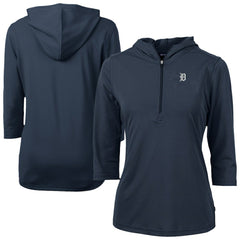 Detroit Tigers Cutter & Buck Women's Virtue Eco Pique Half-Zip 3/4 Sleeve Pullover Hoodie - MLB