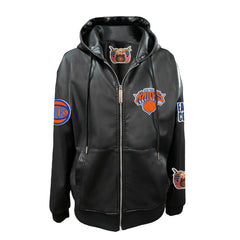 New York Knicks Jeff Hamilton Vegan Leather Full-Zip Hoodie Black - NBA