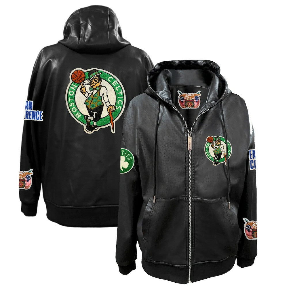 Boston Celtics Jeff Hamilton Vegan Leather Full-Zip Hoodie Black - NBA