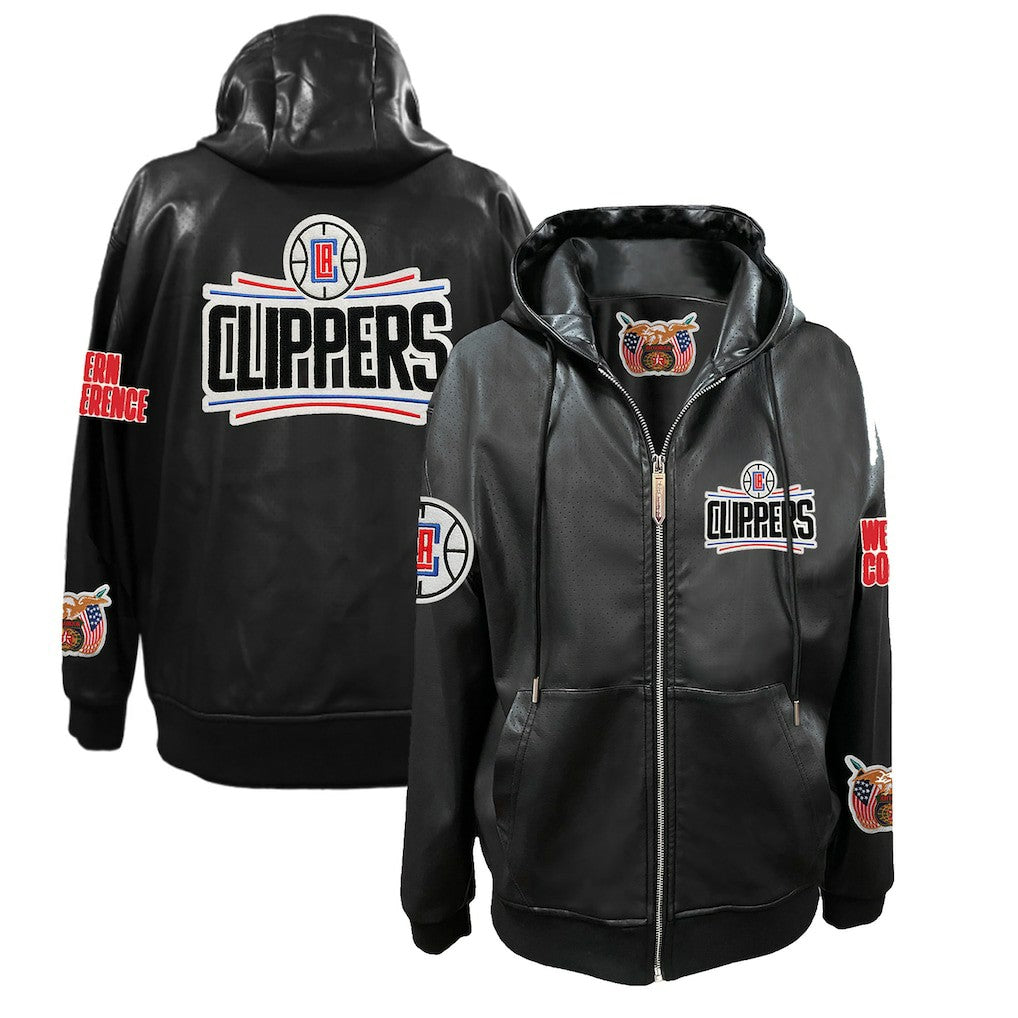 LA Clippers Jeff Hamilton Vegan Leather Full-Zip Hoodie Black - NBA