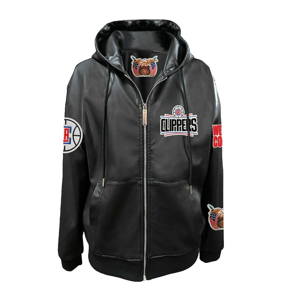 LA Clippers Jeff Hamilton Vegan Leather Full-Zip Hoodie Black - NBA