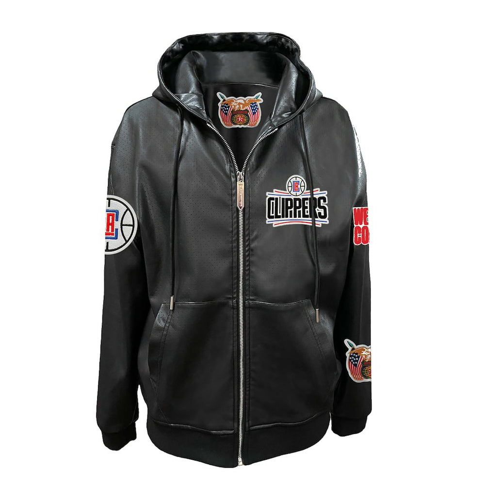 LA Clippers Jeff Hamilton Vegan Leather Full-Zip Hoodie Black - NBA