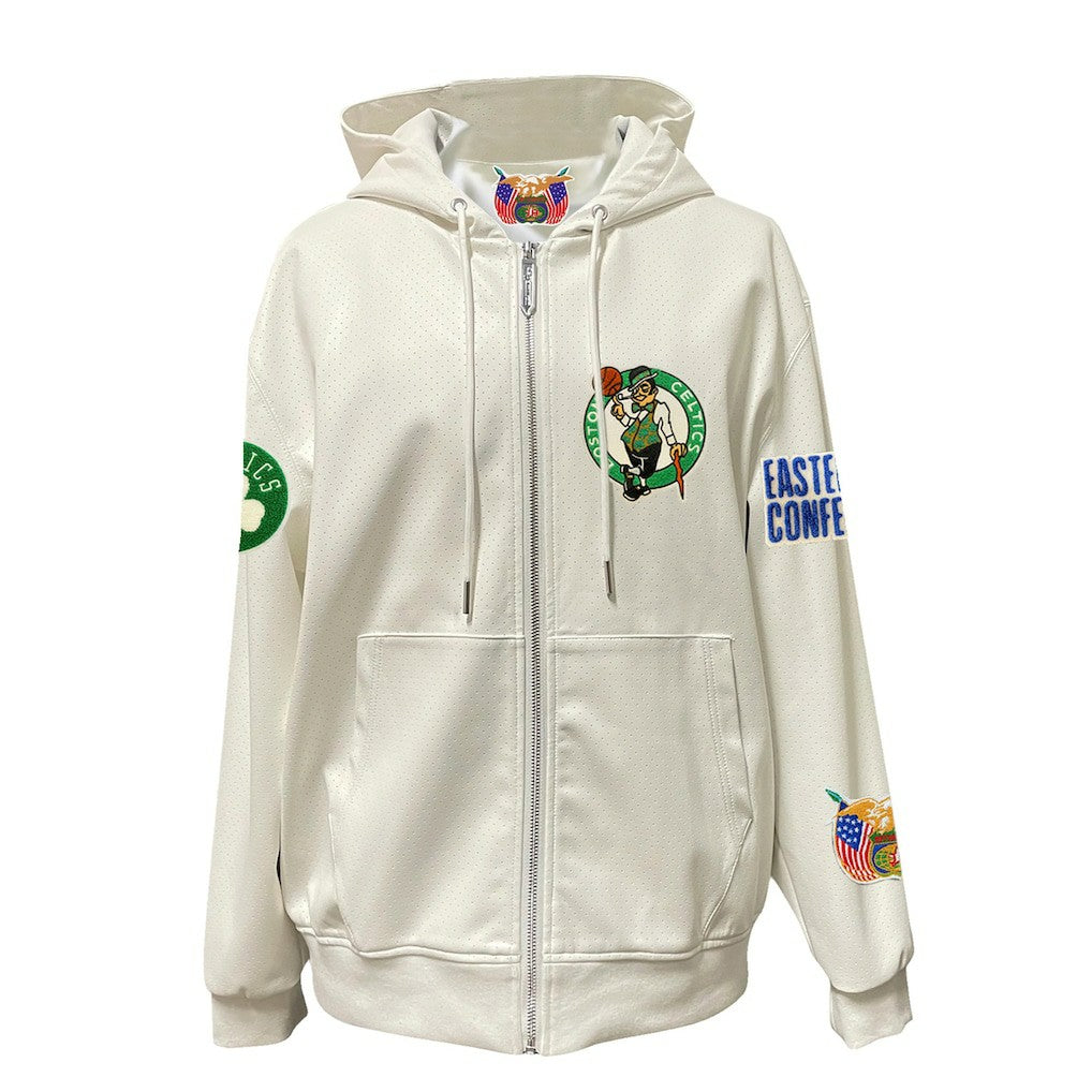 Boston Celtics Jeff Hamilton Vegan Leather Full-Zip Hoodie White - NBA
