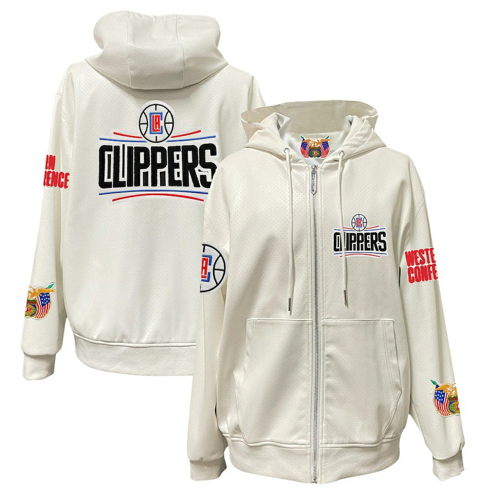 LA Clippers Jeff Hamilton Vegan Leather Full-Zip Hoodie White - NBA