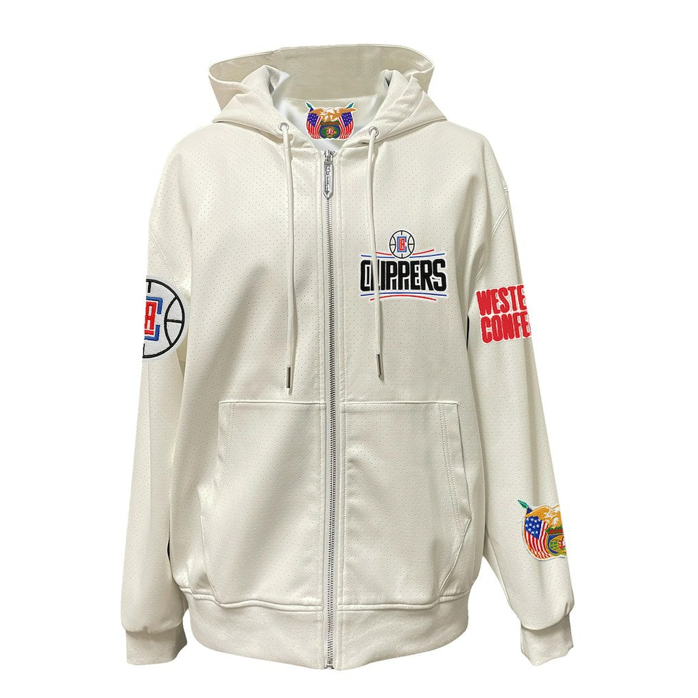 LA Clippers Jeff Hamilton Vegan Leather Full-Zip Hoodie White - NBA