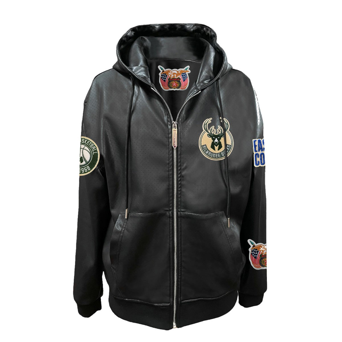 Milwaukee Bucks Jeff Hamilton Vegan Leather Full-Zip Hoodie Black - NBA