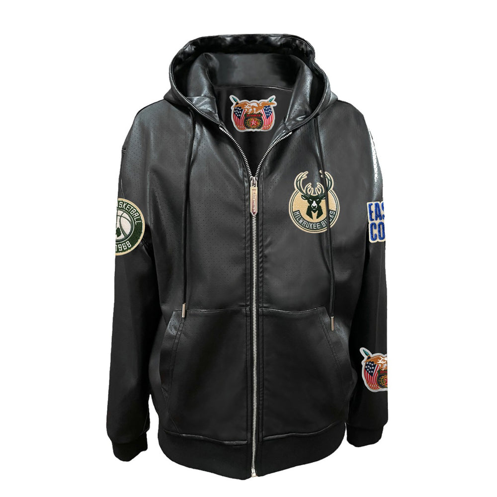Milwaukee Bucks Jeff Hamilton Vegan Leather Full-Zip Hoodie Black - NBA