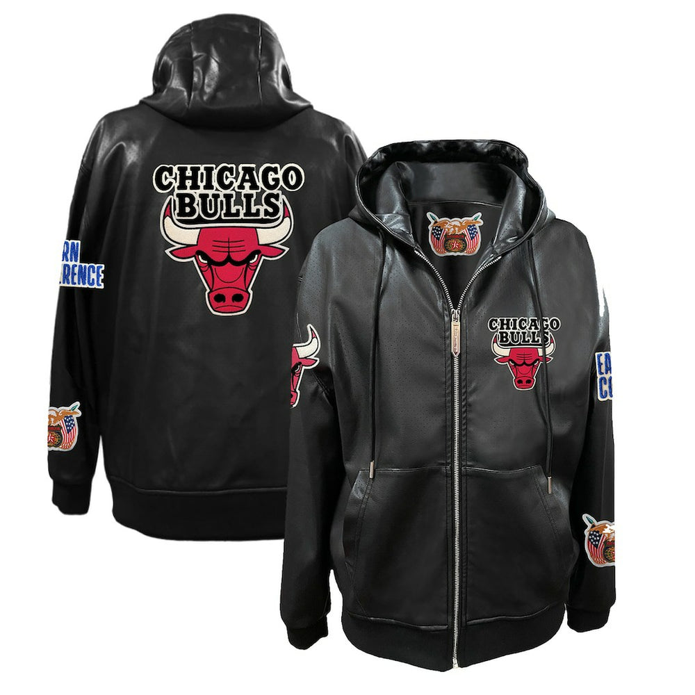 Chicago Bulls Jeff Hamilton Vegan Leather Full-Zip Hoodie Black - NBA
