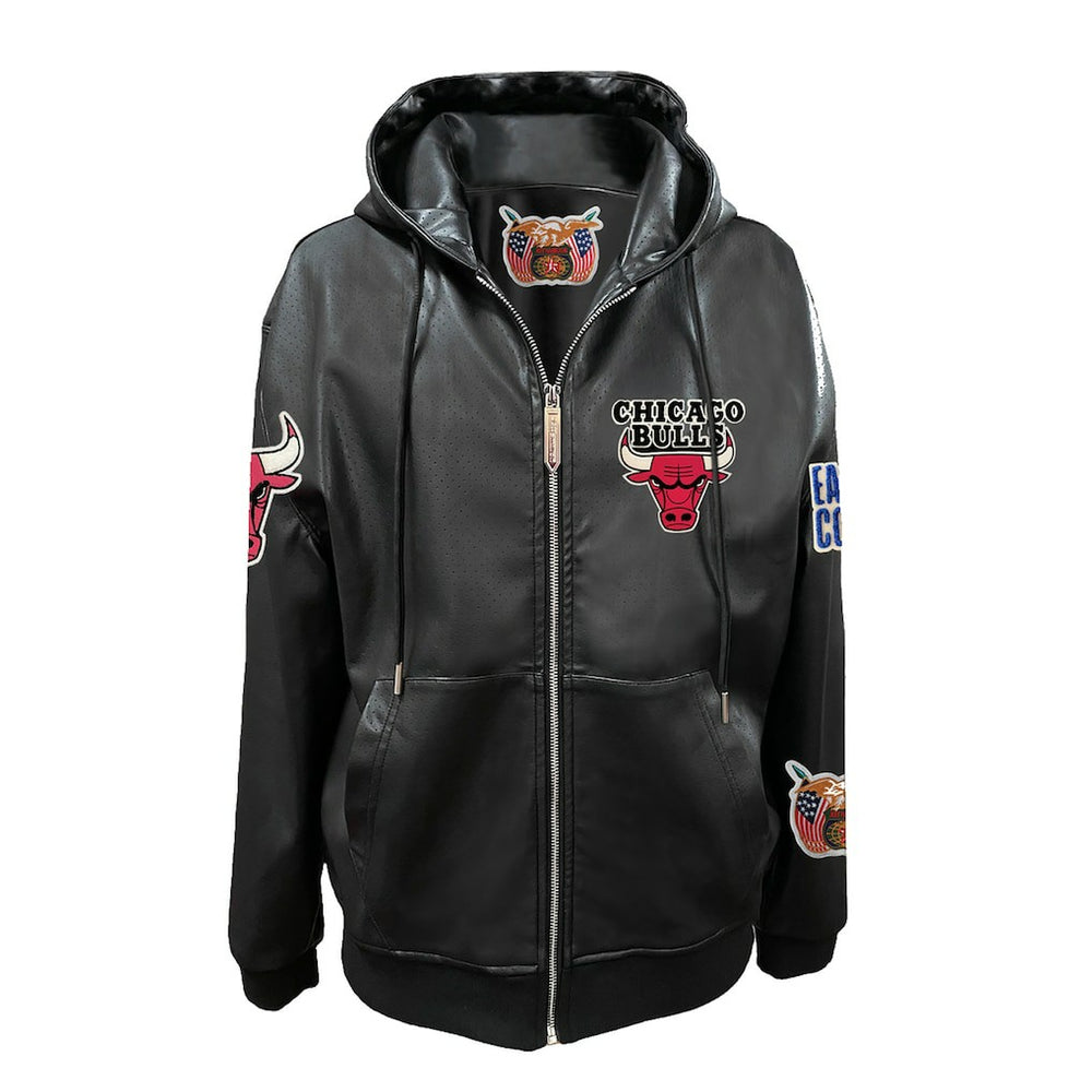 Chicago Bulls Jeff Hamilton Vegan Leather Full-Zip Hoodie Black - NBA