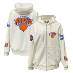 New York Knicks Jeff Hamilton Vegan Leather Full-Zip Hoodie White - NBA