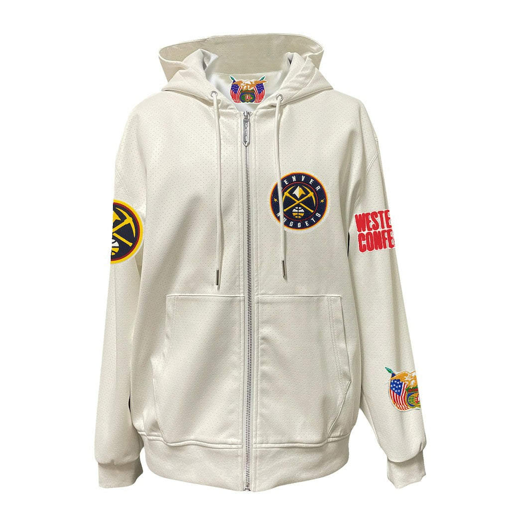 Denver Nuggets Jeff Hamilton Vegan Leather Full-Zip Hoodie White - NBA