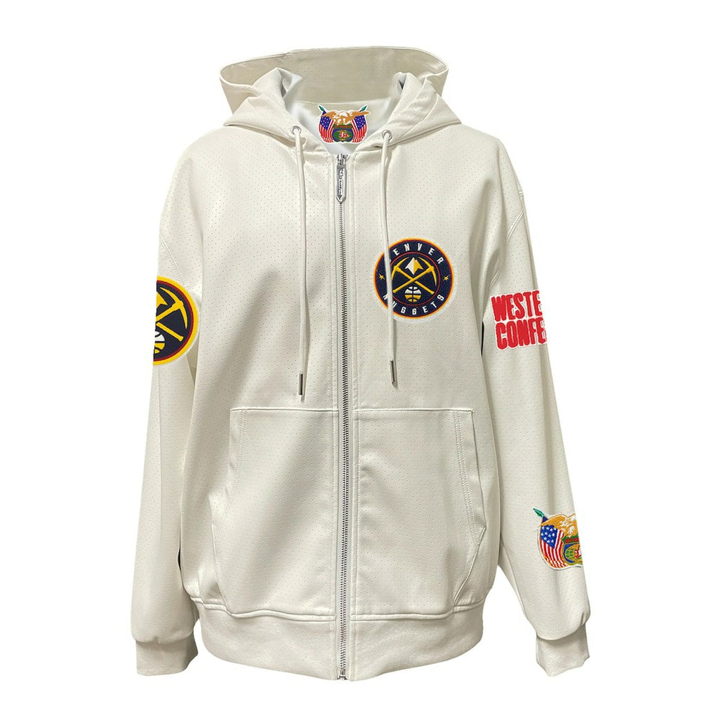 Denver Nuggets Jeff Hamilton Vegan Leather Full-Zip Hoodie White - NBA