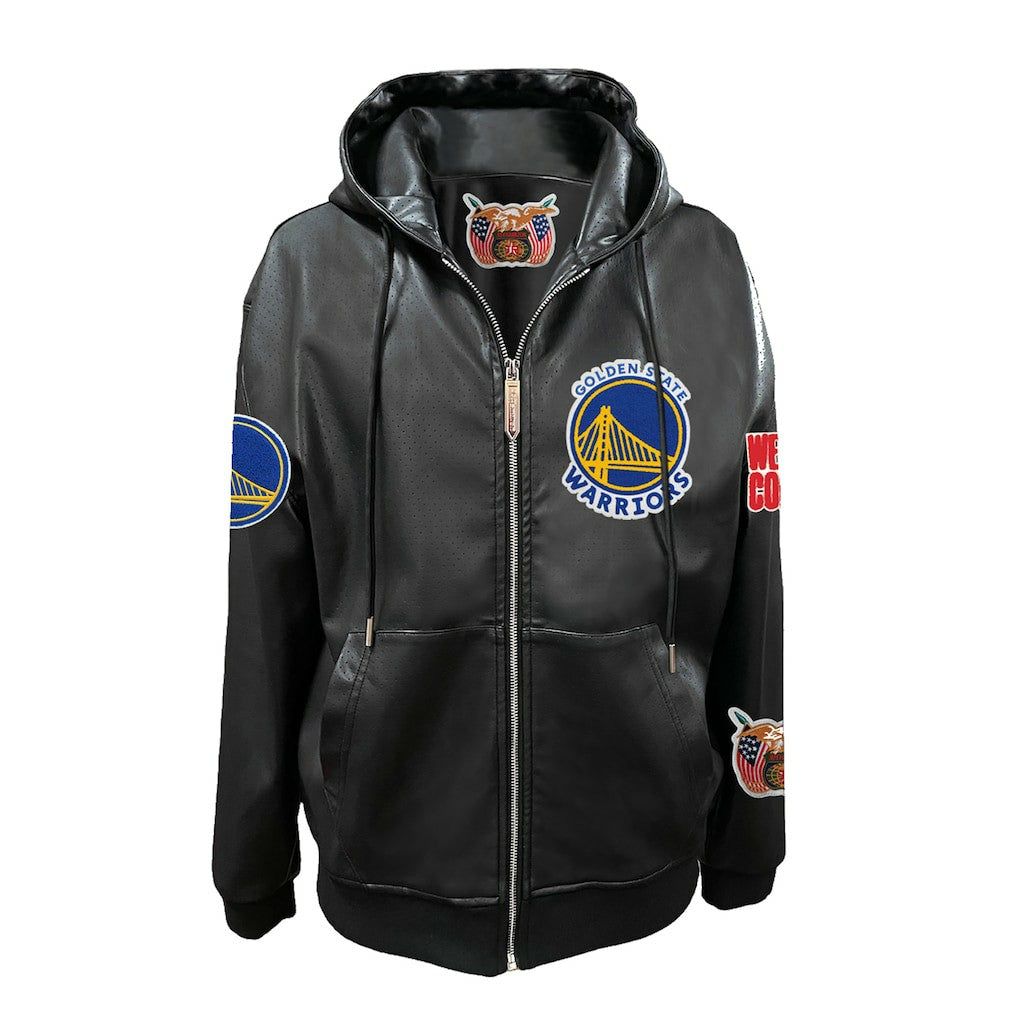 Golden State Warriors Jeff Hamilton Vegan Leather Full-Zip Hoodie Black - NBA
