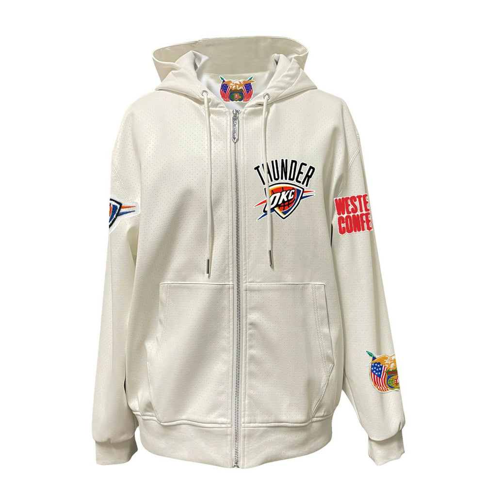 Oklahoma City Thunder Jeff Hamilton Vegan Leather Full-Zip Hoodie White - NBA