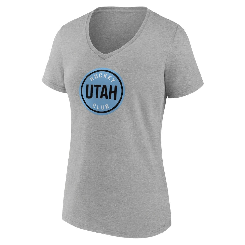 Utah Mammoth Fanatics Women's Draft Logo V-Neck T-Shirt - Heather Gray - NHL