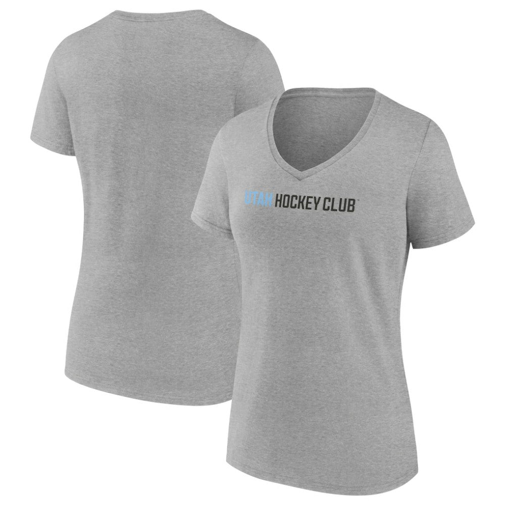 Utah Mammoth Fanatics Women's Wordmark Logo V-Neck T-Shirt - Heather Gray - NHL