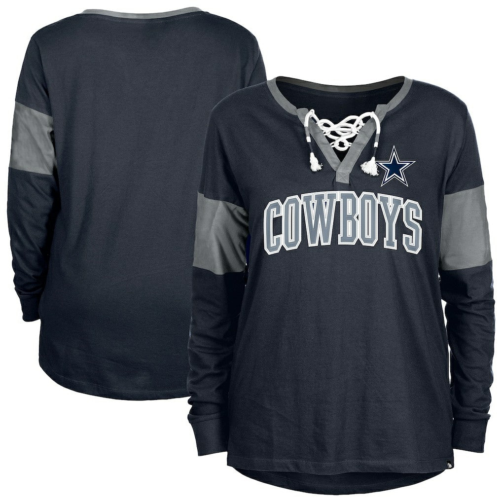 Dallas Cowboys New Era Women's Lace-Up Notch-Neck Long Sleeve T-Shirt Navy | NFL