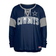 Dallas Cowboys New Era Women's Plus Size Lace-Up Notch Neck Long Sleeve T-Shirt  Navy | NFL
