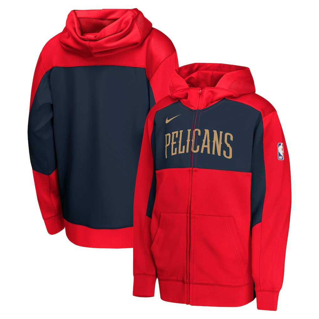 New Orleans Pelicans Youth Authentic On-Court Showtime Performance Full-Zip Hoodie Red/Navy - NBA