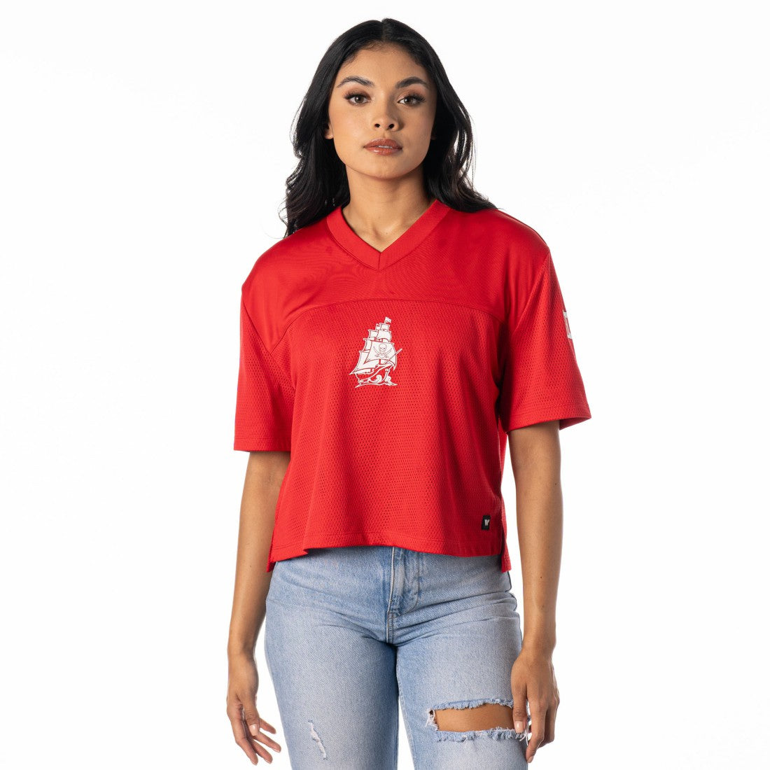 Tampa Bay Buccaneers The Wild Collective Women's Alternate V-Neck Fashion Jersey T-Shirt Red | NFL