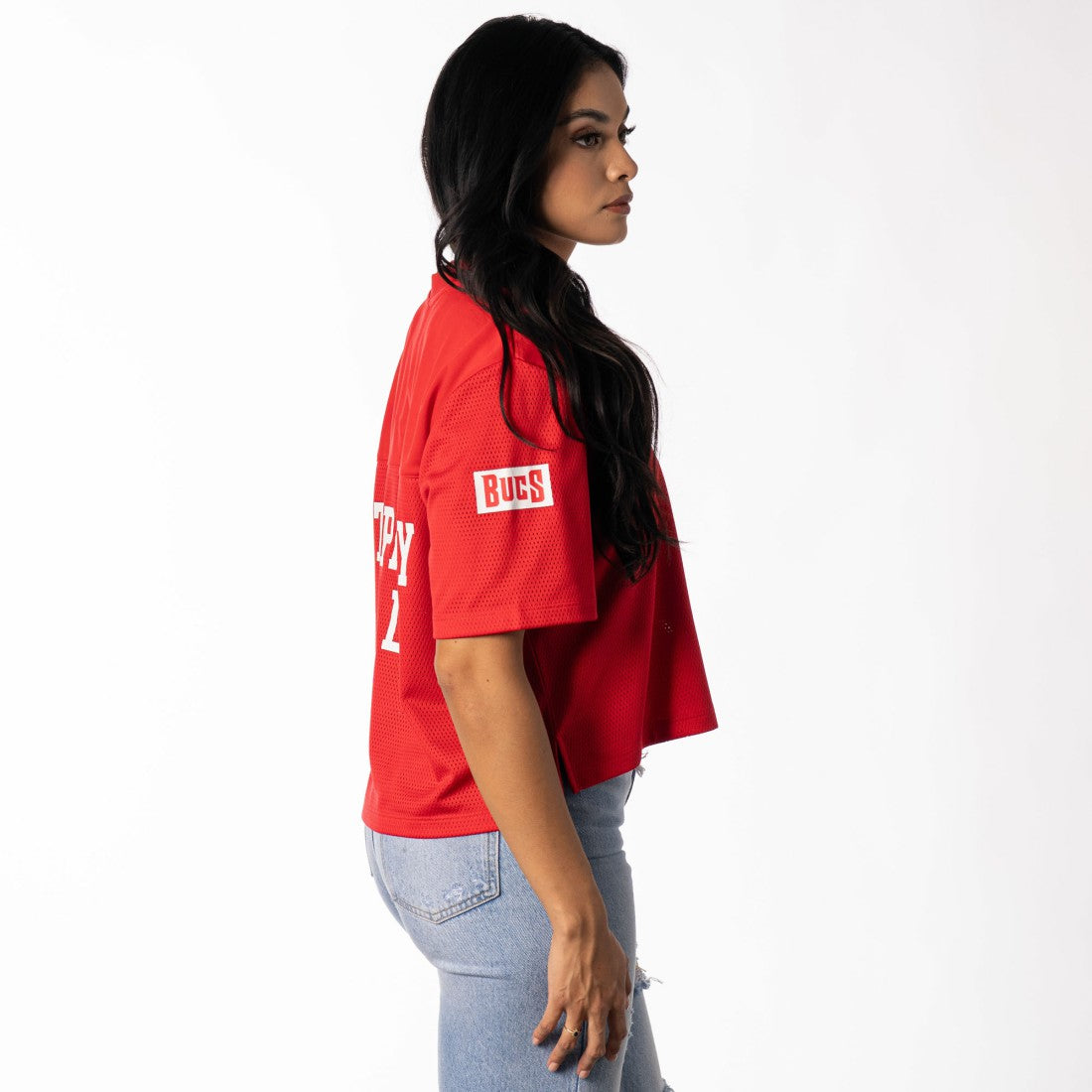 Tampa Bay Buccaneers The Wild Collective Women's Alternate V-Neck Fashion Jersey T-Shirt Red | NFL
