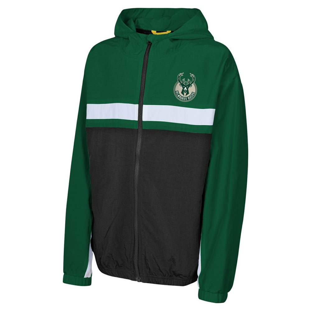 Milwaukee Bucks Youth Headliner Windbreaker Full-Zip Hoodie Jacket Hunter Green - NBA