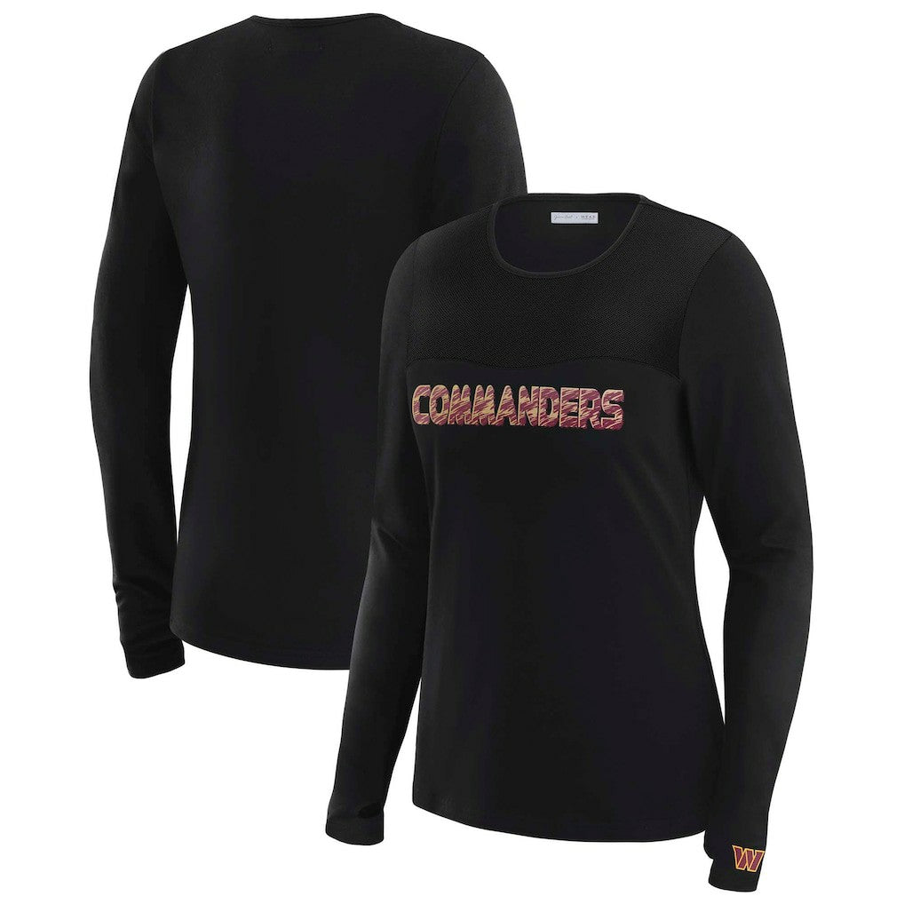 Washington Commanders WEAR by Erin Andrews x Gracie Hunt Women's Mesh Panel Long Sleeve T-Shirt Black | NFL