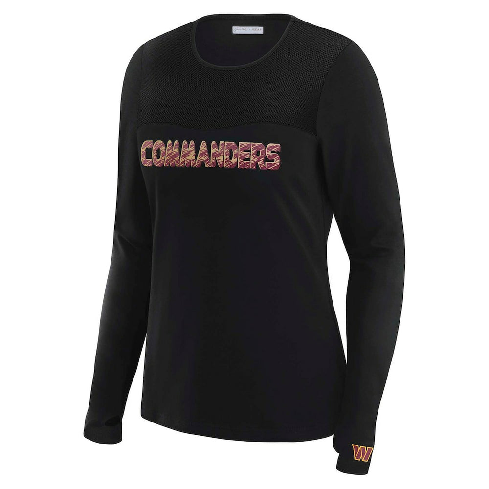 Washington Commanders WEAR by Erin Andrews x Gracie Hunt Women's Mesh Panel Long Sleeve T-Shirt Black | NFL