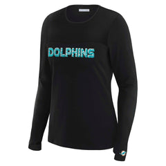 Miami Dolphins WEAR by Erin Andrews x Gracie Hunt Women's Mesh Panel Long Sleeve T-Shirt Black | NFL