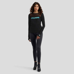 Miami Dolphins WEAR by Erin Andrews x Gracie Hunt Women's Mesh Panel Long Sleeve T-Shirt Black | NFL