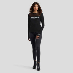 Las Vegas Raiders WEAR by Erin Andrews x Gracie Hunt Women's Mesh Panel Long Sleeve T-Shirt Black | NFL