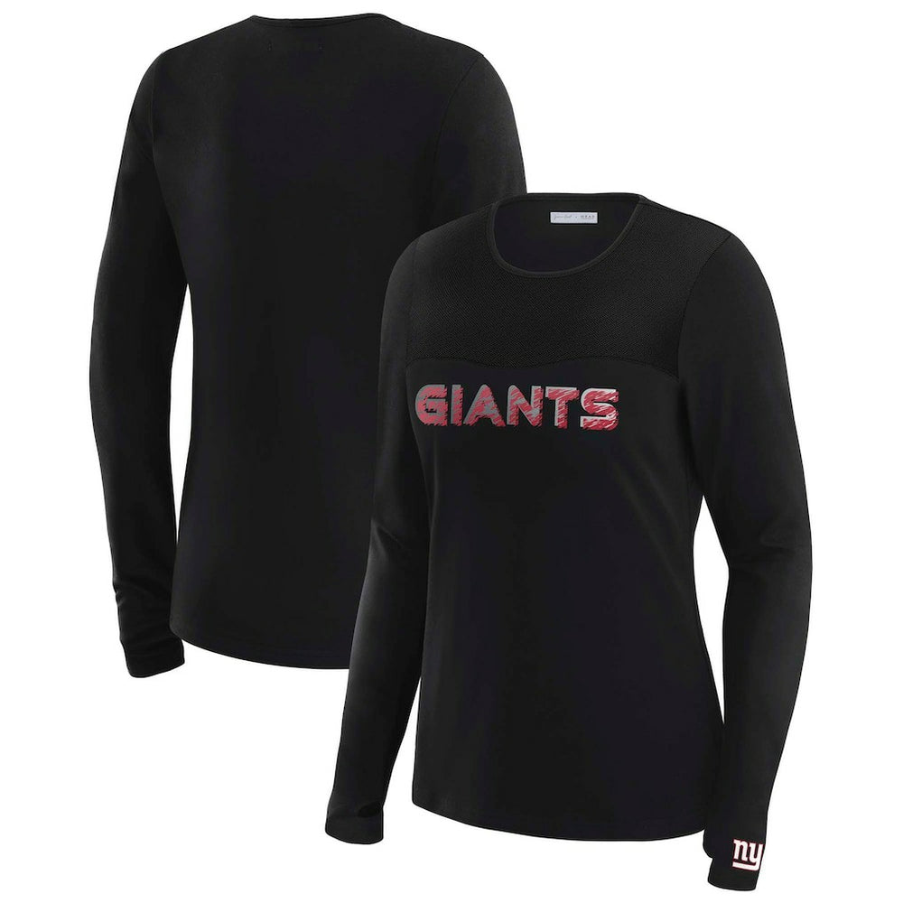 New York Giants WEAR by Erin Andrews x Gracie Hunt Women's Mesh Panel Long Sleeve T-Shirt Black | NFL