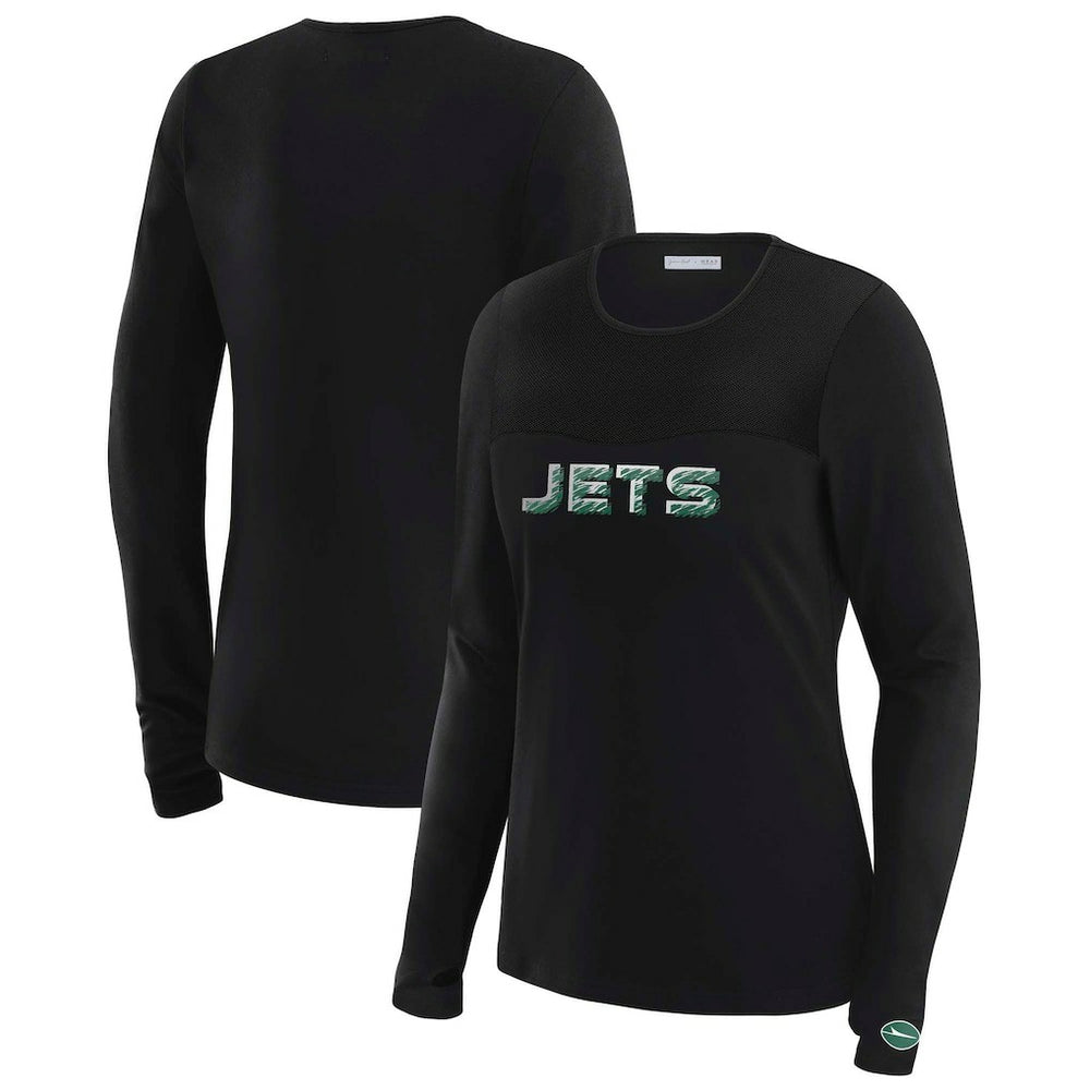 New York Jets WEAR by Erin Andrews x Gracie Hunt Women's Mesh Panel Long Sleeve T-Shirt Black | NFL